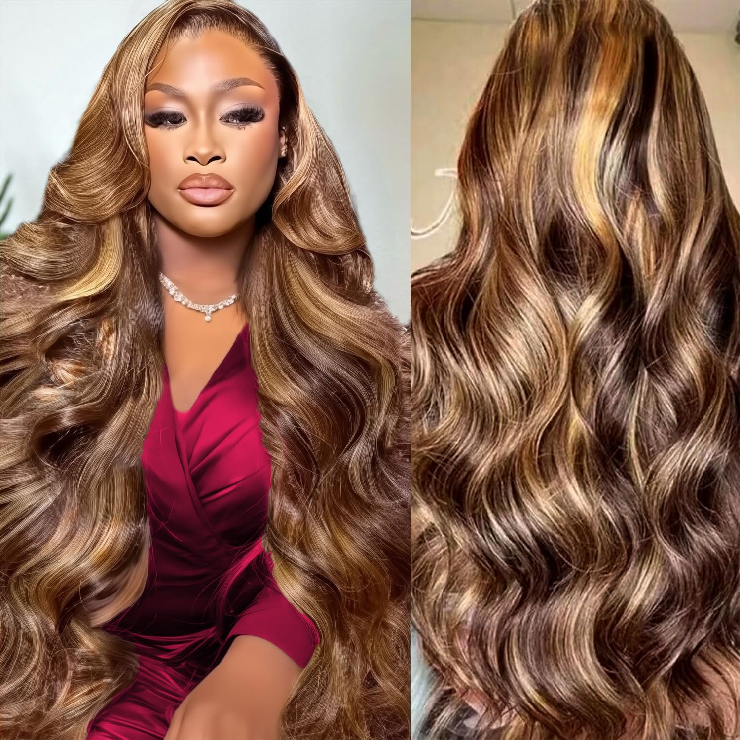 Lace Front Wigs - Wig Rambut Asli HD Highlight 46