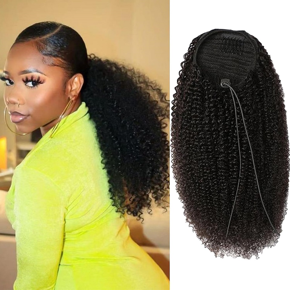 Seamless Clip In Hair Extensions Human Hair - Ekstensi rambut manusia ponytail keriting afro