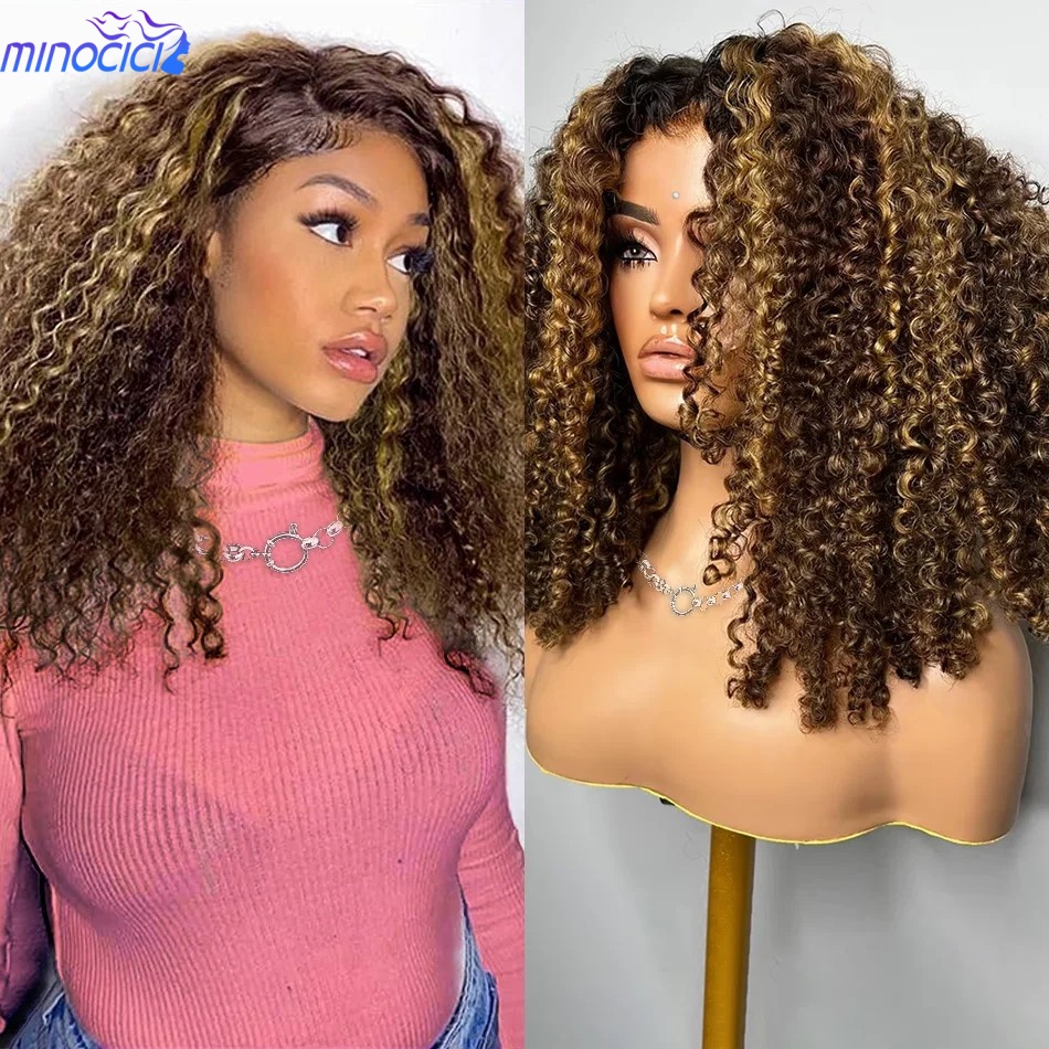 Glueless Wear And Go Human Hair Wig - P4/27 Wig Bob Pendek Keriting dengan