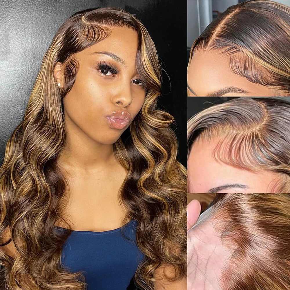 Wig Rambut Asli HD Highlight 4 - Lace Front Wigs ulasan dan harga