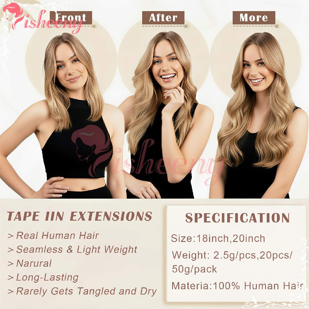 Isheeny, ekstensi rambut denga - Invisible Tape In Extensions Real Hair ulasan dan harga