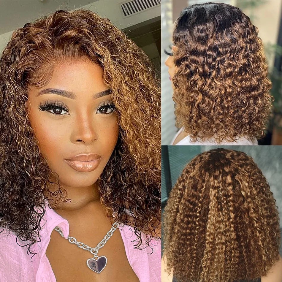 P4/27 Wig Bob Pendek Keriting  - Glueless Wear And Go Human Hair Wig ulasan dan harga