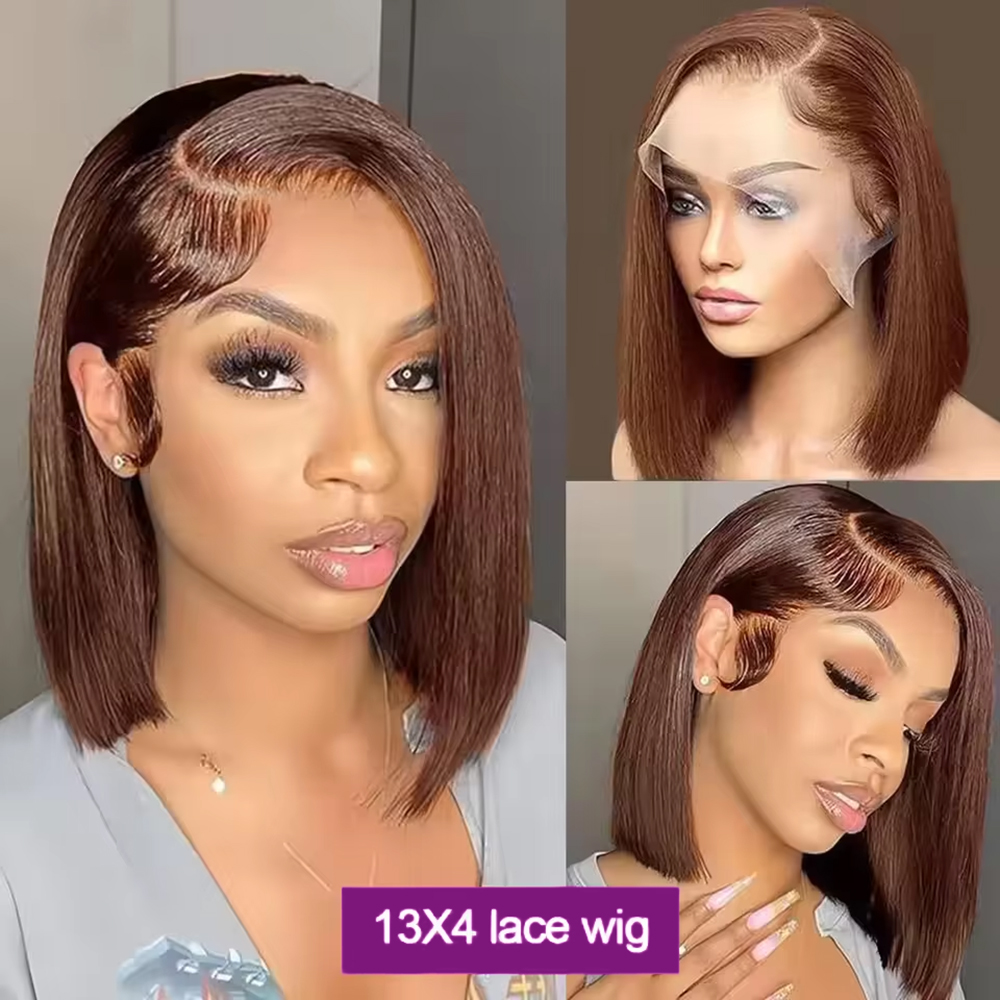Wig Bob Pendek Warna Cokelat d - Pre Parted 13X4 Lace Front Bob Wig ulasan dan harga