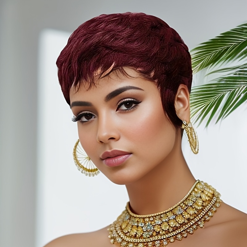 Wig Merah Rambut Asli Pendek M - Short Pixie Cut Wig Human Hair Cheap ulasan dan harga
