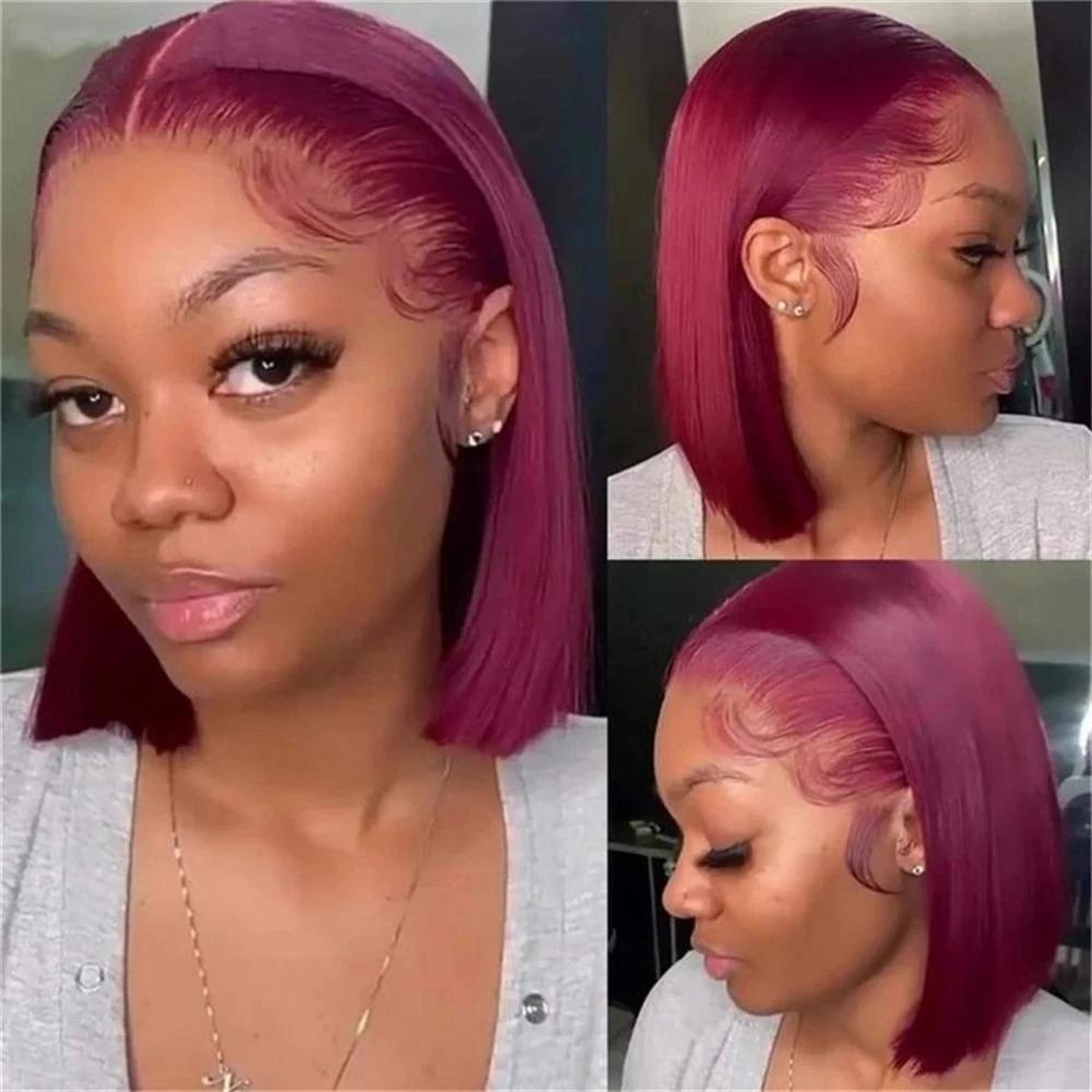 Wig Bob Pendek Warna Burgundy  - Pre Parted 13X4 Lace Front Bob Wig ulasan dan harga